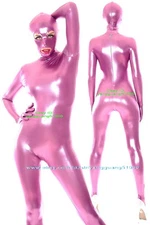 Pink Shiny Metallic Women Jumpsuit Bodysuit Catsuit Costume Open Eyes/Mouth F718