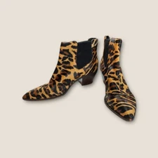 Sole Society Boots Leopard Print Pointed Toe Block Heel Ankle Chelsea 8