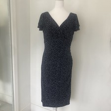 LAUREN RALPH LAUREN Women Navy V-Neck Flutter Sleeve Wrap Midi Dress Sz 10