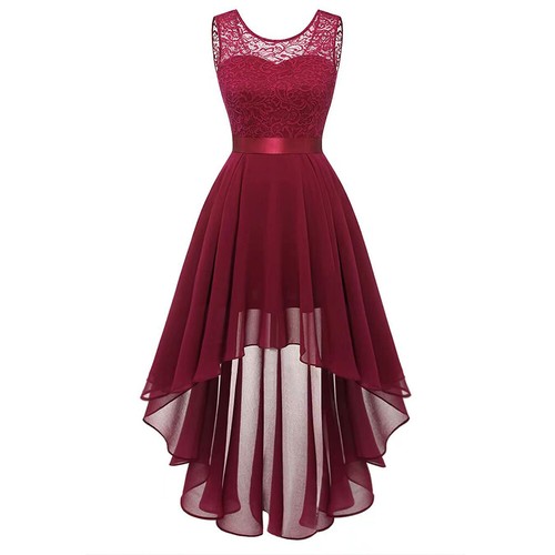 Womens Sexy Lace Chiffon Midi Dress Sleeveless Evening Cocktail Party Dress UK - Picture 9 of 19