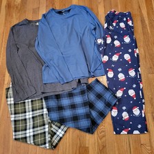 5 Piece Men Medium Loungewear Pajamas Plaid Santa Elastic Drawstring Pockets...