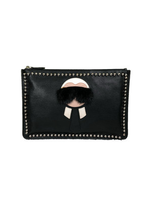 バッグ FENDI black leather clutch bag Fendi Karl Lagerfeld Studded Black Clutch Bag | eBay
