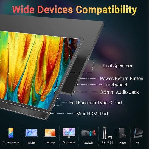 Portable Monitor 15.6'' FHD 1080P USB C HDMI Gaming Monitor Ultra-Slim IPS Di... - Picture 3 of 9