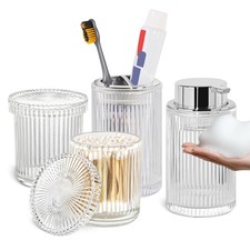 4pcs Glass Bathroom Accessories Set, Foaming Soap Dispenser, Toothbrush Holde...