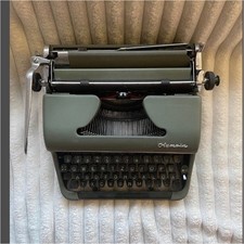 Olympia Vintage Manual Portable Metal Typewriter Olive Green Black Keys Case thumbnail