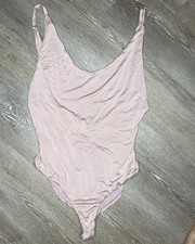 Forever 21 Women  s Pink Solid One-Piece Bodysuit Size L Regular Wireless