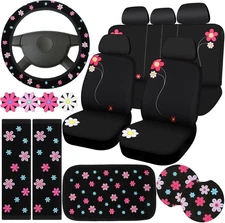BBTO 19 Pcs Embroidery Cute Car Accessories Set Include Seat Covers, Pink 