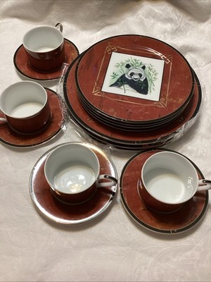 1998 Lynn Chase Designs Plate Asian Views -Giant Panda 15  Pcs Dinner Plates Set