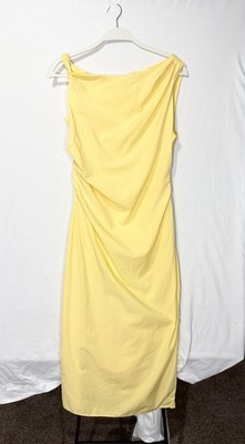 Mango MNG Yellow One Shoulder Midi Dress Women's Medium Ruched Side Slit  Summer | eBay