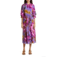 New With Tags FARM RIO Maxi flowers Purple Floral Shirtdress size XS