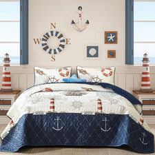 Ocean Quilts Queen Size 3 Piece,Nautical Coastal Quilt Bedding Set with 2 Shams