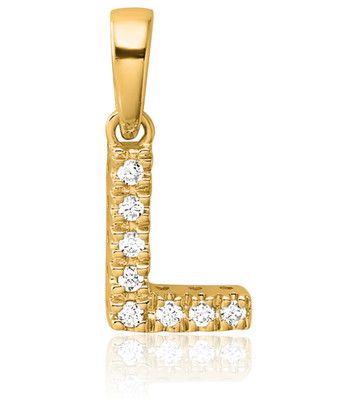 10K massiver Gelbgold Diamant Akzent zierlicher Buchstabe L Initiale Anhänger Halskette