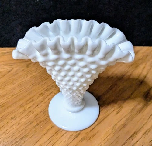 Vintage Mini Milk Glass Ruffled Rim Bud Vase, 4" Tall