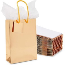Gift Bag with Tissue Paper Gold, 5.45 x 7.8 x 2.45 inches, 20-Pack 