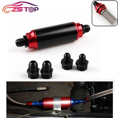 Universal Racing In-Line Fuel Filter With AN 6 8 10 Fittings Adapter 100 Micron