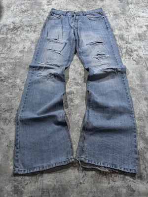 vtg trashed flare bootcut rick owens type japan hysteric streetwear ripped jeans