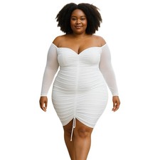 PrettyLittleThing Womens White Ruched Off-Shoulder Bodycon Dress Cocktail Sz 18