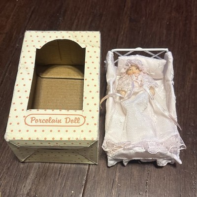 Delton Miniature Porcelain Doll w/ Crib For Doll House