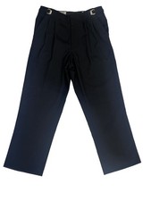 Vintage Black Wool Tuxedo Trousers Pleated Wide Leg Adjustable Waist Unisex EUC