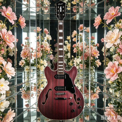 Grote Semi-Hollow Red Electric Guitar, Mahogany Body with P90 Pickups,GT335-04