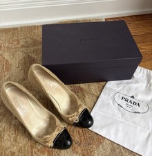 Vintage Prada Woven Raffia Cap-Toe Bow Pumps with Crocodile Trim - 39 - SS2003/4