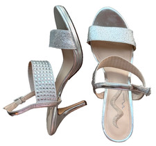 Nina Velinda Silver and Crystal Evening Strappy Heels Sandals Size 9