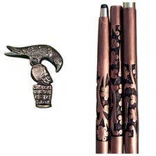Gothic Raven Skull Carved Wood 3 Piece Folding Walking Stick Vintage Mens Cane