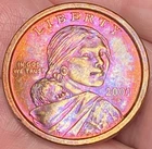 2001 D Liberty Dollar Sacagawea Beautiful Lustrous Gold/Rainbow Toned Coin  #10