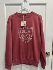 SER.O.YA Issac OVERSIZED Crew Neck Vintage Red French Terry Sweatshirt SIZE XS