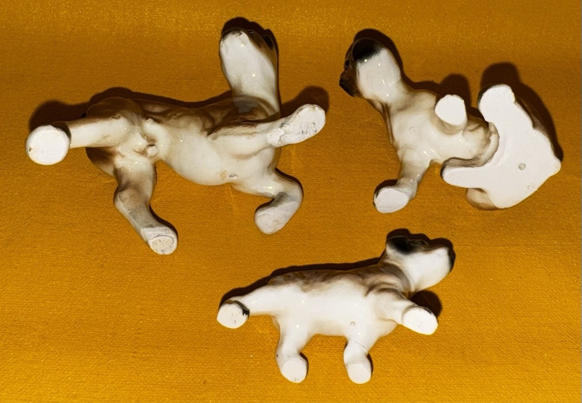 確認用　BONE CHINA JAPAN ミニ置物 Vintage BONE CHINA Miniature Animal Family Boxer SET Figures JAPAN