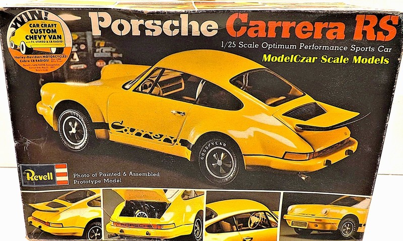 1974 PORSCHE CARRERA RS, 1/25 REVELL #H-1407 MODEL KIT, OPEN BOX, 'TREED' PARTS!