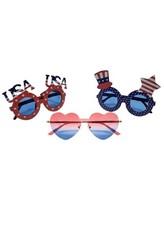 Patriotic USA Costume Glasses Set Heart Star Red Blue White Adult Unisex