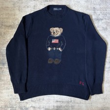Vintage 90s Men s Polo Ralph Lauren Knit Sweater Polo Bear USA Size Large Blue