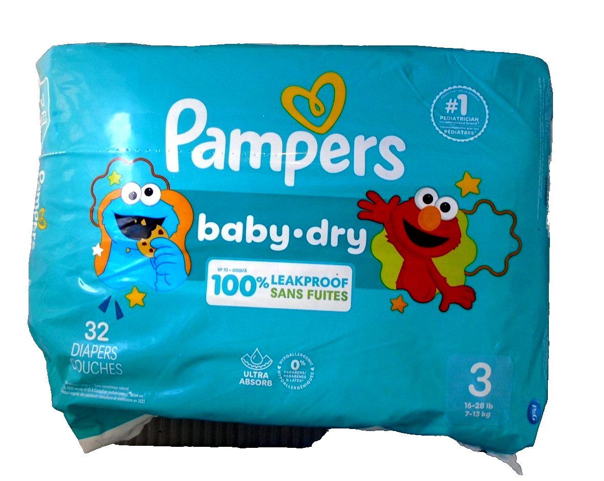 S - Size 3: 16-28 Lbs - 32 Diapers