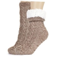 Slipper Socks for Women with Grippers Non Slip, Sherpa Lined Medium Otter