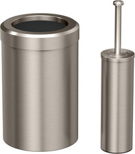 Satin Nickel Waste Basket  Toilet Brush Set, 3 Gallon Leakproof Design