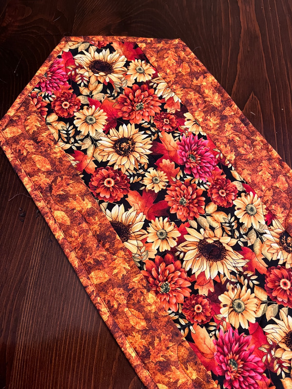 Handcrafted-Quilted Table Runner - Fall Flower Power - NEW - March 2026