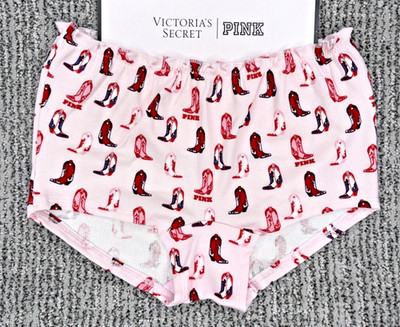 Victorias Secret PINK NWT Medium Pink Cowgirl Boots Boyshort Panty Ruffle Cutout