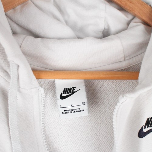 Nike bestickt Swoosh Reißverschluss Hoodie weiß durchgehender Reißverschluss Sweatshirt Herren Größe Small - Bild 3 von 4