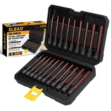 ELEAD 20-Piece 3/8 Inch Drive Extra-Long Allen Hex Bit Socket Set: S2 Steel, ...