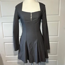 NWT Musera Charcoal Gray Square Neck Long Sleeve Fit Flare Mini Dress Size S