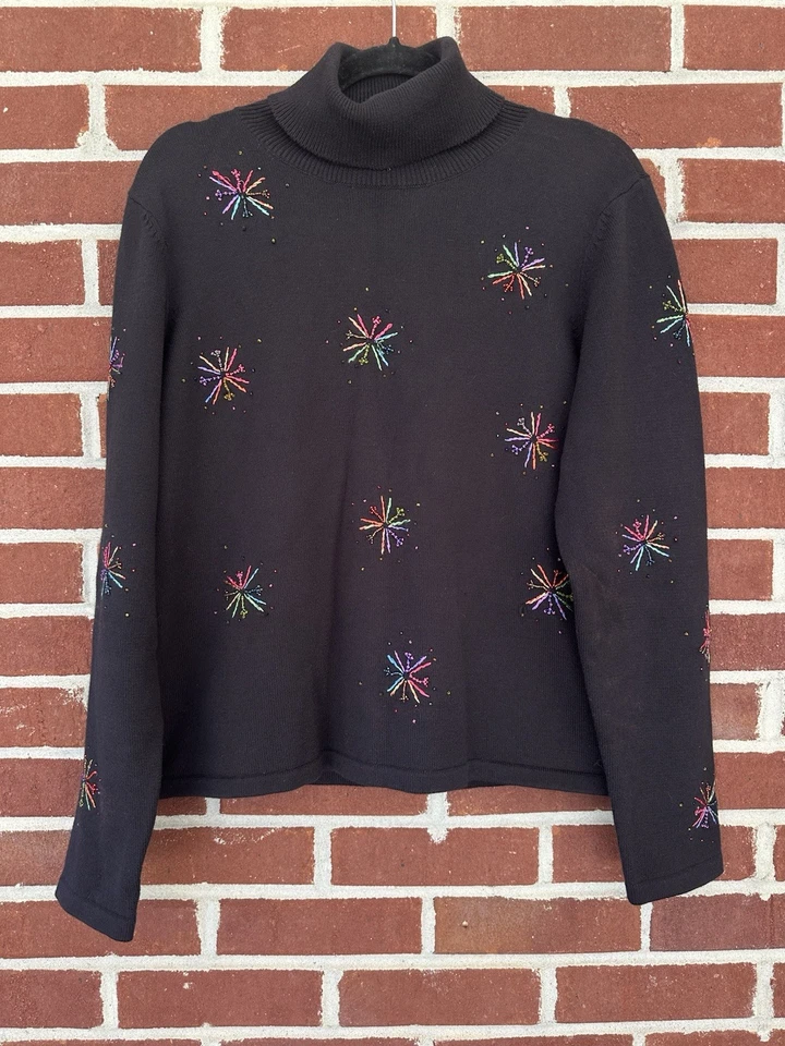 Suéter Talbots Negro Cuello Alto Fuegos Artificiales Mujer Talla Grande Foto 2 de 4