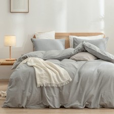Duvet Cover Set 3 PCs California King 104 X 98 Cotton Light Grey Lightweight
