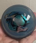 Glass Paper Weight Round Flat signed Marc S. Boutte Blue Glittery Mint — photo 3