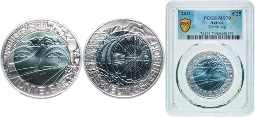 Austria 2013 25 Euros Bimetallic: niobium centre in silver (.900) ring PCGS M...
