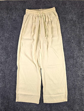 Women's Beige Wide Leg Pull On Pants Elastic Waist Relaxed Woven M Casual