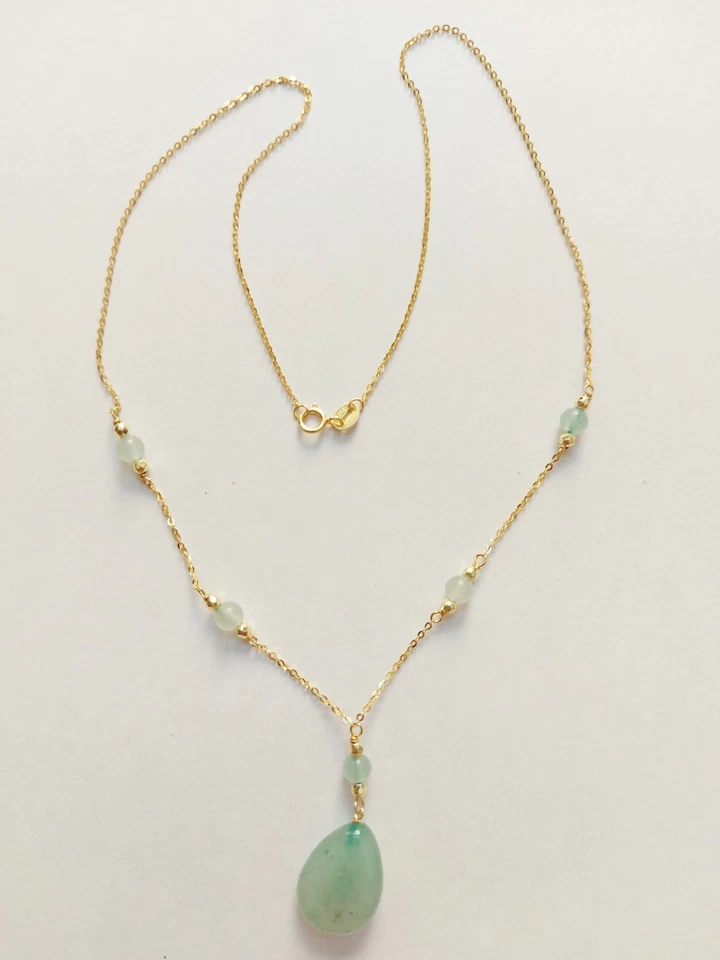 Collana in argento 925 laminata in oro con avventurina goccia ed ematite dorata - Immagine 4 di 4