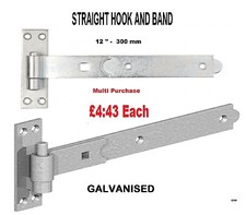 12" STRAIGHT BAND and HOOK T Hinges Heavy Duty Stable Gate GALVANISED D30