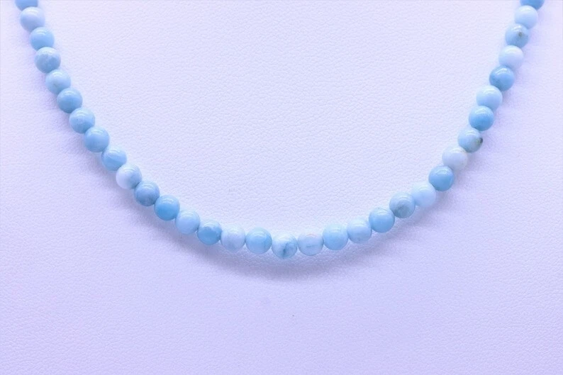 Collares AAA+ Azul Larimar Suave Redondo Piedras Preciosas Cuentas 6MM Hombres y Mujeres 18"" Foto 2 de 4