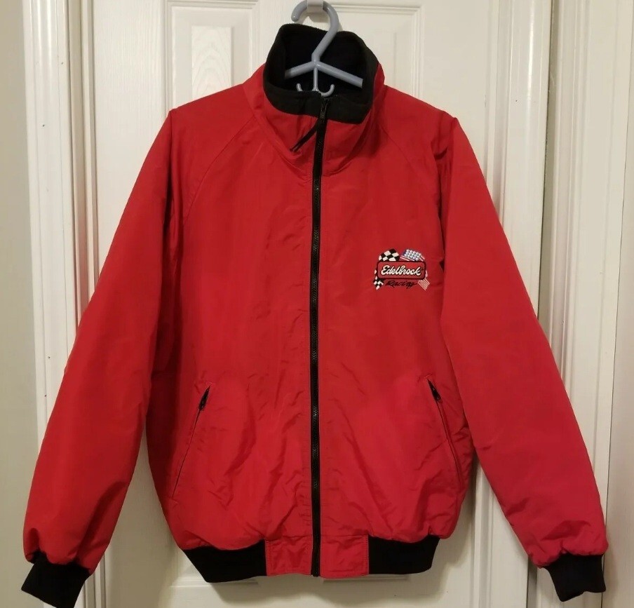 🔥🚨Vintage Edelbrock Racing Red Bomber Zip Jacket Fleece 🔥🚨Vintage Edelbrock Racing Red Bomber Zip Jacket Fleece